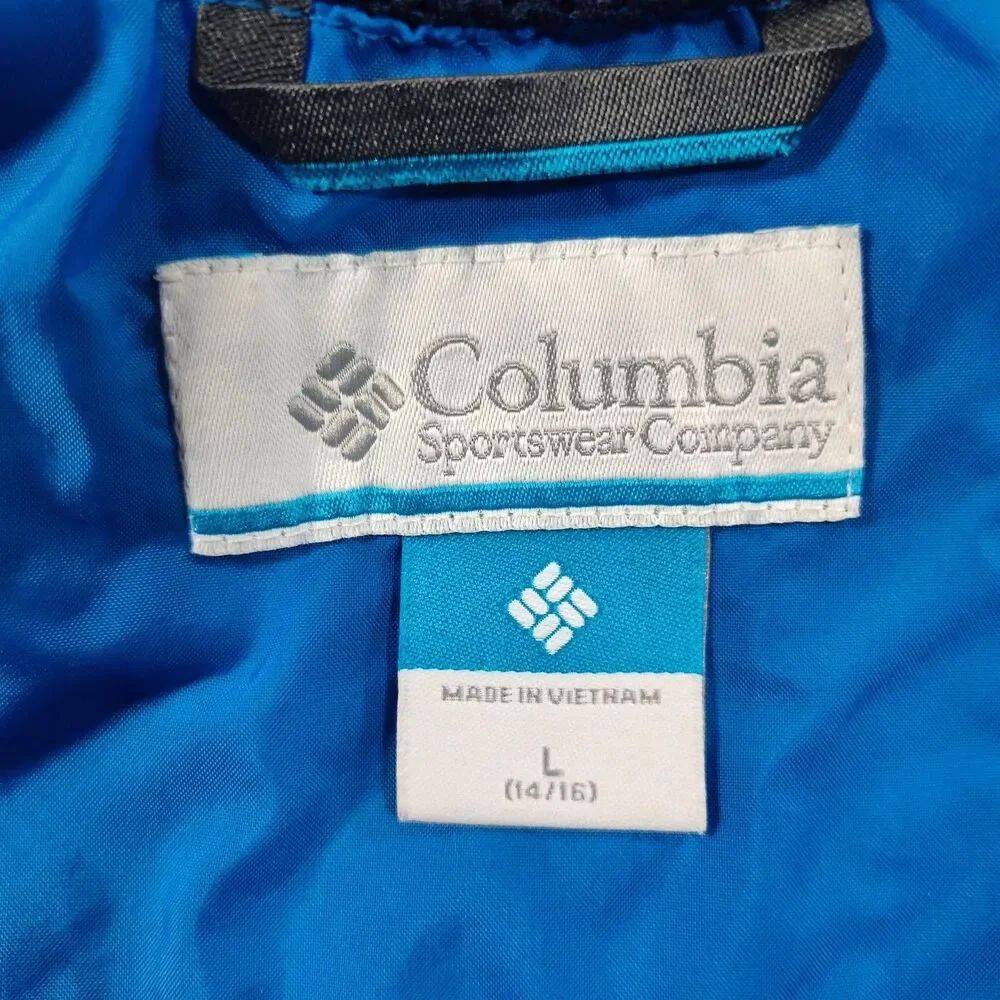 Columbia Rain Coat Jacket Youth Large 14/16 Blue Omni-Tech Hooded Waterproof